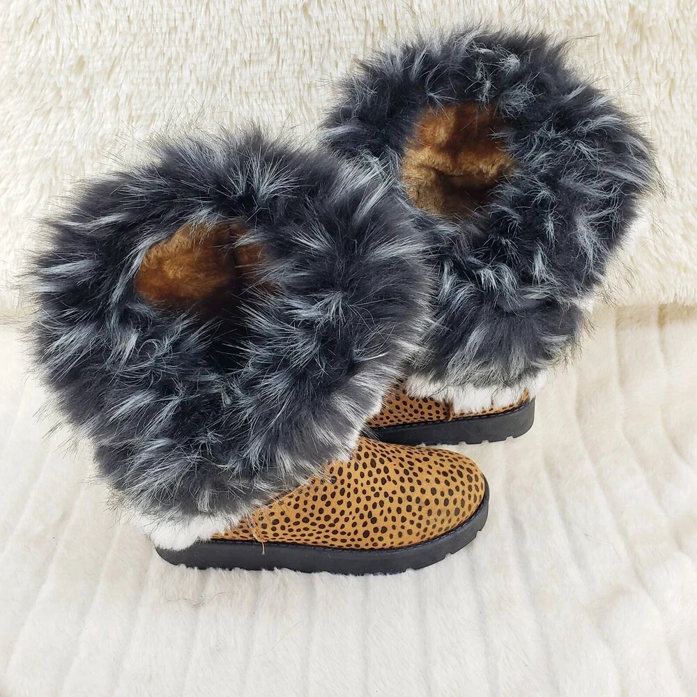 NIB Chi Chi Cheetah Animal Print Faux Fur Thick Lined Winter Boots - Picture 4 of 11